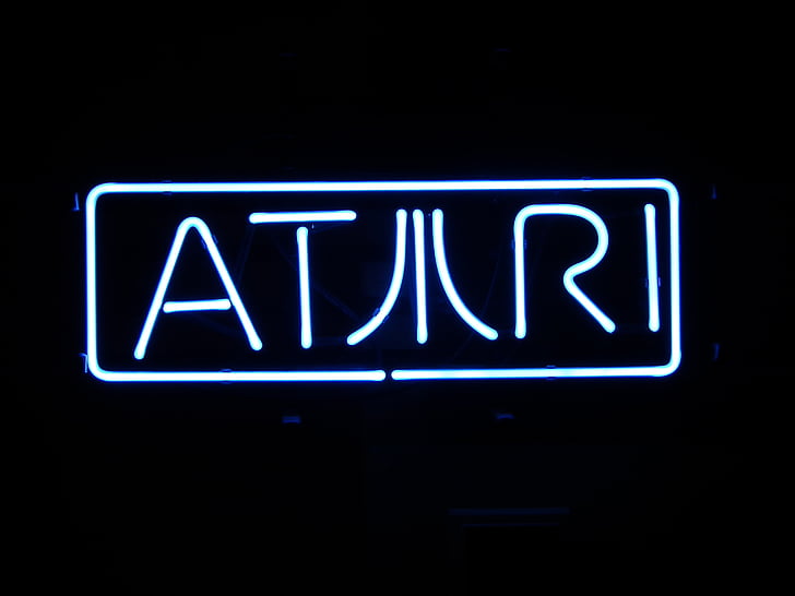 Atari, néon, signe, logo, ordinateur