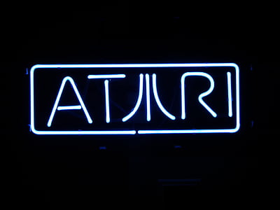Atari, neon, jel, logó, számítógép