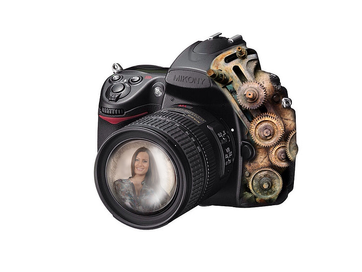 camera, photo, photo montage, old and new
