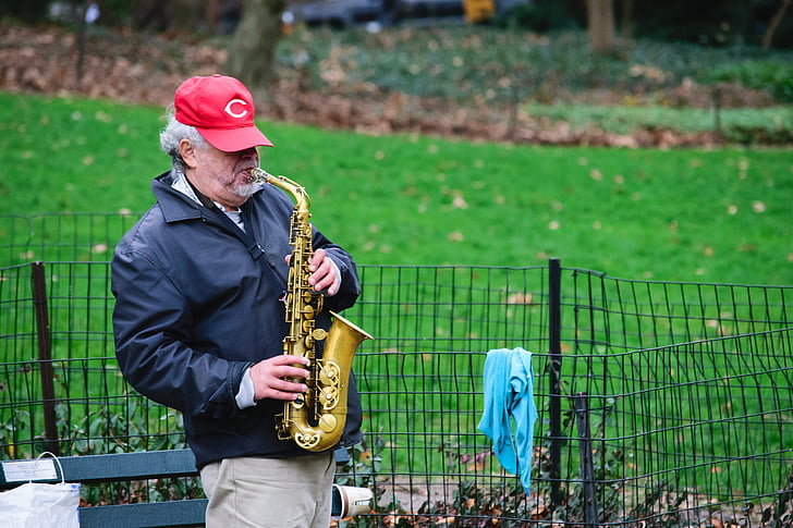 cỏ, người đàn ông, centralpark, Thiên nhiên, âm nhạc, saxophone, mùa thu