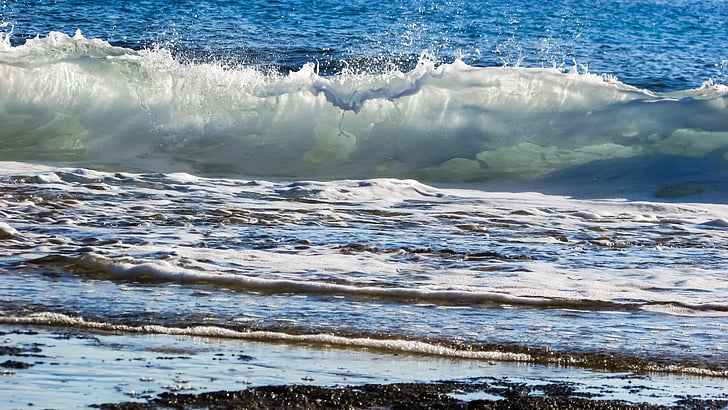 wave, smashing, sea, beach, nature, white, water