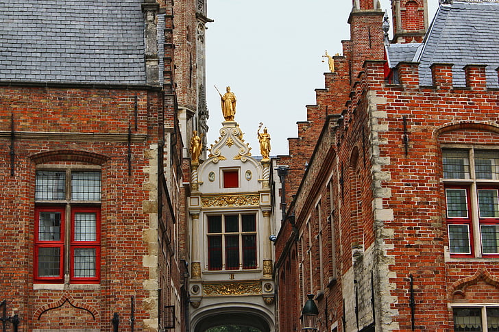 ベルギー, ブルージュ, 中間年齢, ロマンチックです, 歴史的に, ファサード, 建物