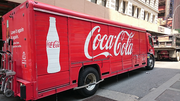 camion, sarkana, palielināt, Coca cola