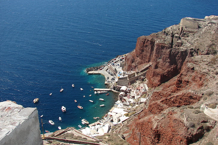 nyaralás, görög, sziget, Santorini view, tenger, magas, szög, kilátás, víz