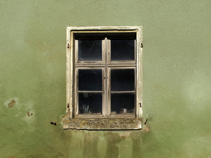 vindue, gamle vindue, væg, gamle, facade, forvitret, beskidt