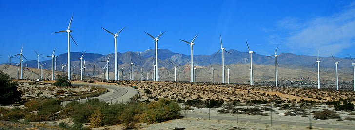 Windmühlen, Kalifornien, macht, Turbine, Wind, Landschaft, Wüste