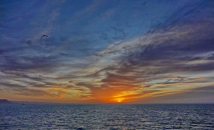 sunset, ocean, atlantic, sea, sun, clouds, sunrise