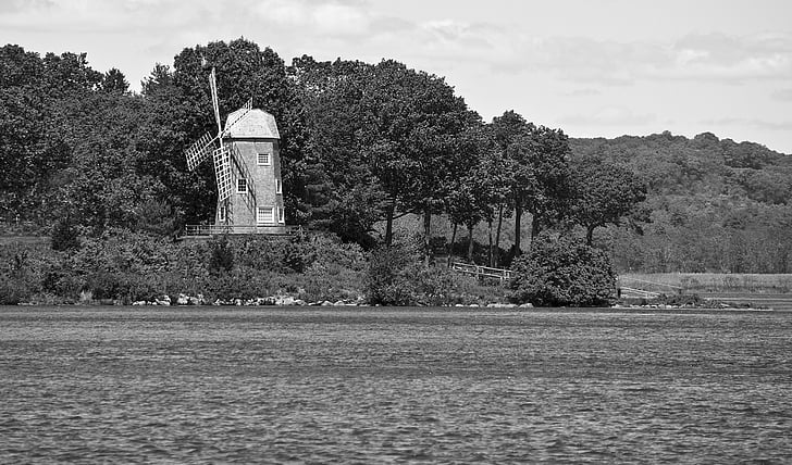 Windmühle, ctriverfront, schwarz weiß