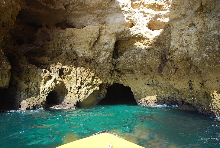 rock, cave, sea, portugal, algarve, stone, water