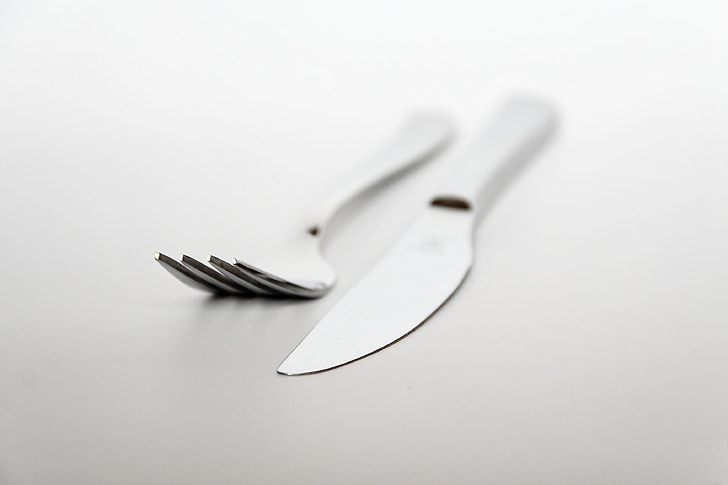 šakutė, peilis, stalo įrankiai, metalo, stalo reikmenys, uždaryti