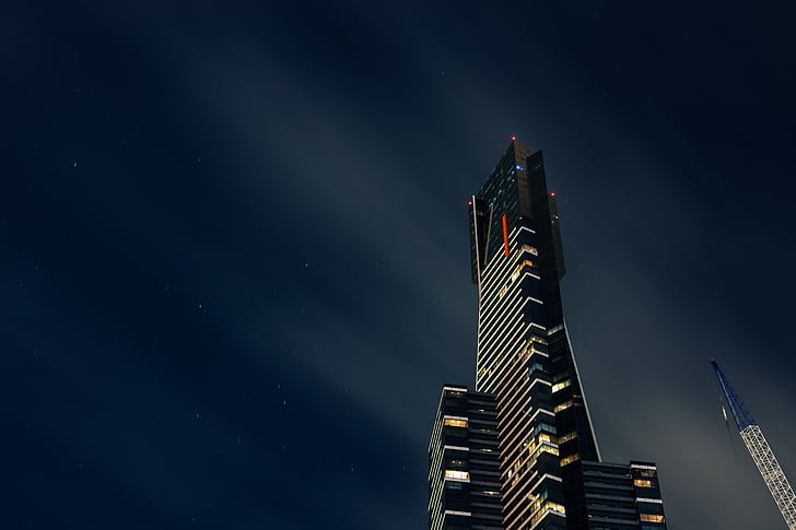 oświetlony, Wieża, budynek, Architektura, infrastruktury, ciemne, noc