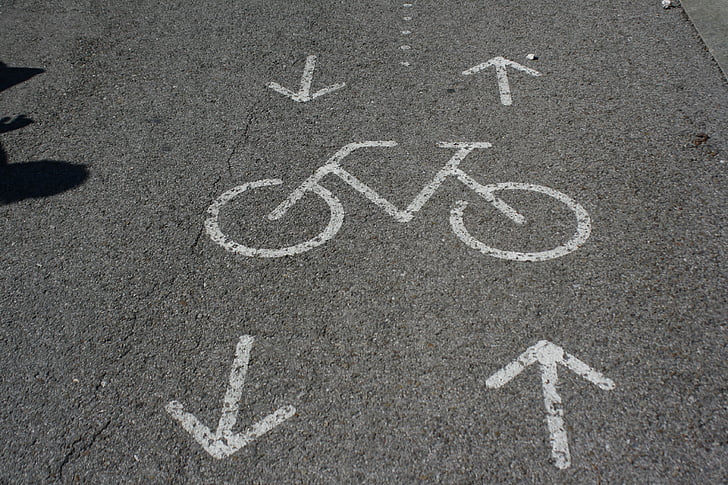 asfalt, cykelsti, cykel, signal