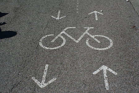 asfalto, dviračių takas, dviratis, signalas
