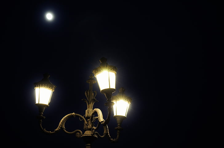 lampadaires, Lune, sombre, nuit, Sky