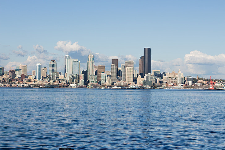 Seattle, skyline, CityLine, Washington, lyd, Bay, vann