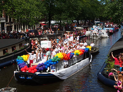 гей-парада, Амстердам, лодка, Prinsengracht, Нидерланды, Голландия, гомо