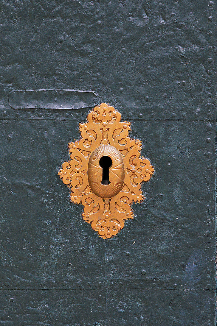 khóa, đồng, cũ, cửa, Gate, bề mặt, lối vào
