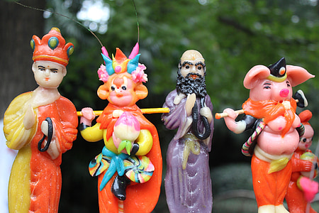 perjalanan ke Barat, patung-patung dibentuk adonan, belajar dari, empat orang, kerajinan tradisional