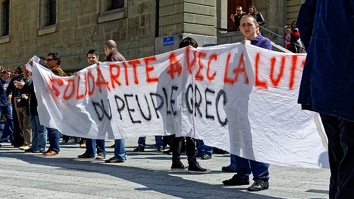 Demo, Griechenland, Demonstration, Lausanne, Rally, Menge, Protest