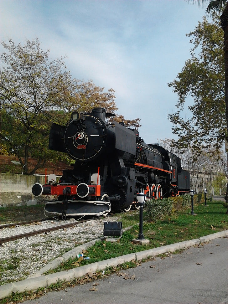 vieux, noir, train, train à vapeur, voie ferrée, transport, ancienne