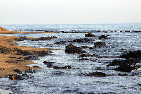 pedras, Crag, mar, praia deserta, Mijas, paisagem, beira do mar