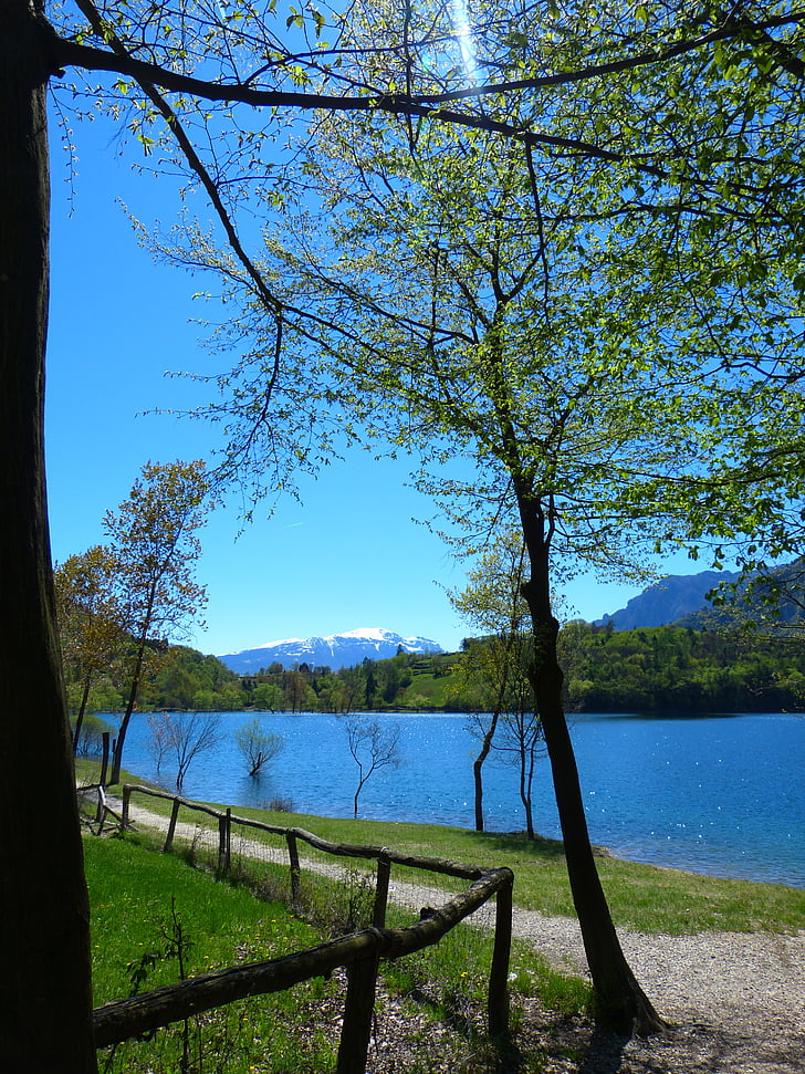 Tenno jezioro, Lago di tenno, Włochy, od, góry, wody, Promenada