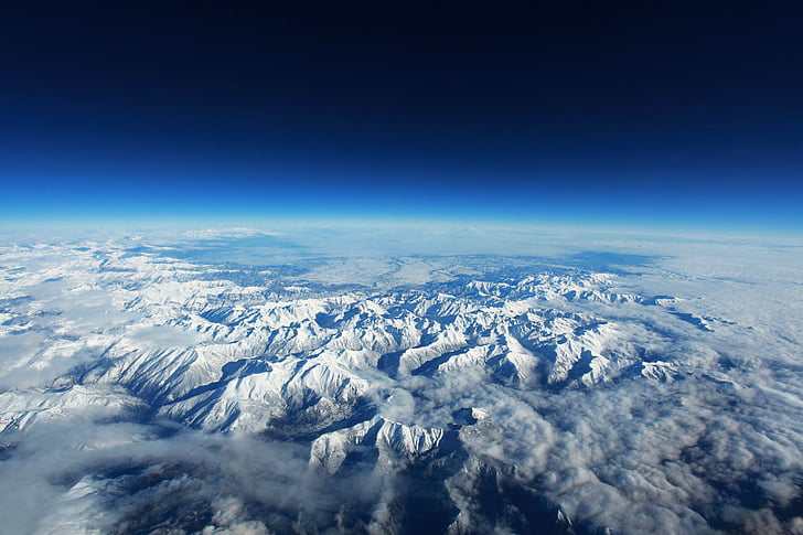 Ptičja perspektiva, oblaki, krajine, gore, Pyrénées, sneg, Zenit