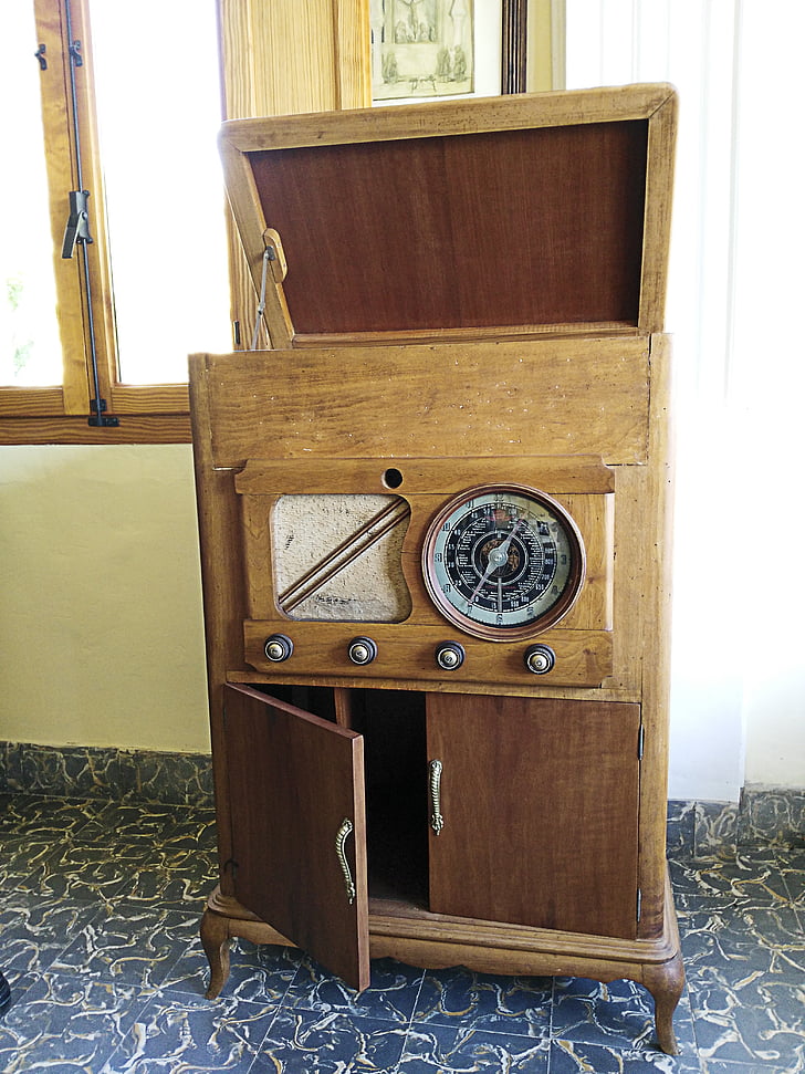 patefonas, radijo, senas, senamadiškas, mediena - medžiaga, retro stiliaus, antikvariniai