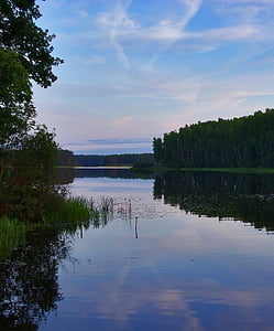 вечерта, езеро, вода, синьо, пейзаж, гора, природата