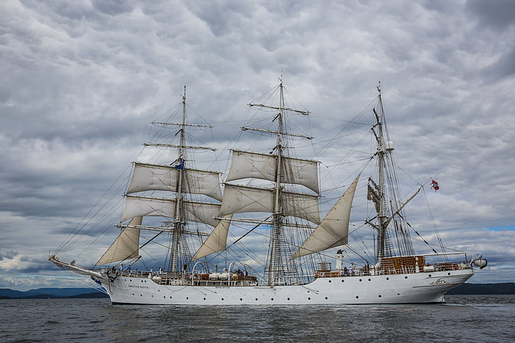 loď, klasické, mraky, plavba, fregata, stožár, námořní