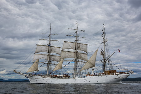barco, clássico, nuvens, cruzeiro, fragata, mastro, náutico