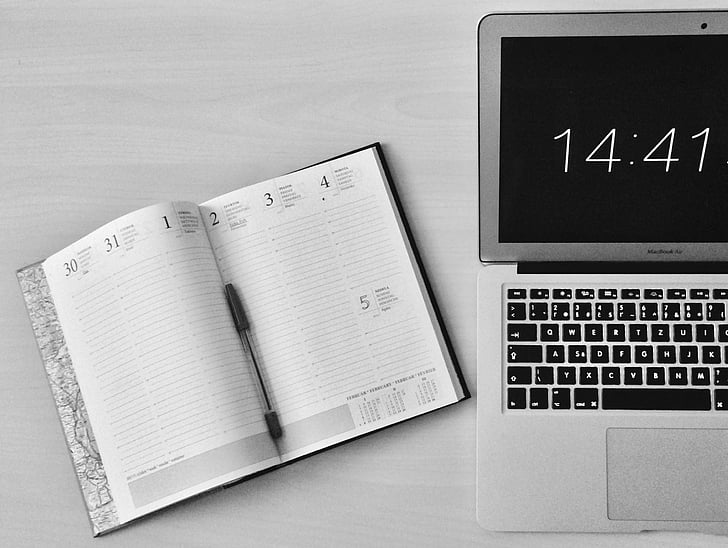 apple device, black-and-white, business, computer, contemporary, data, diary