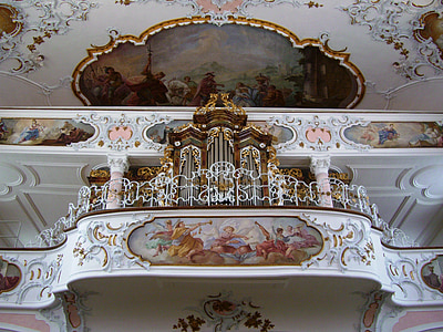 rokoko, ērģeles, galerija, draudzes baznīcas st ulrich, seeg, Allgäu