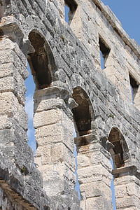 Pulos, griuvėsiai, amfiteatras, arenos, Romos, Kroatija, Istrija