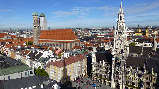 Baviera, capital do estado, Munique, Câmara Municipal, Marienplatz, Frauenkirche, Torre de TV