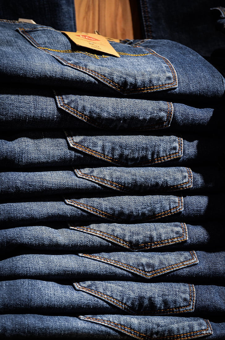 blå, tøj, tøj, jeans, bukser, bunke, tekstil