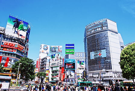 az emberek, közelében, magas, emelkedése, épületek, Japán, Tokió