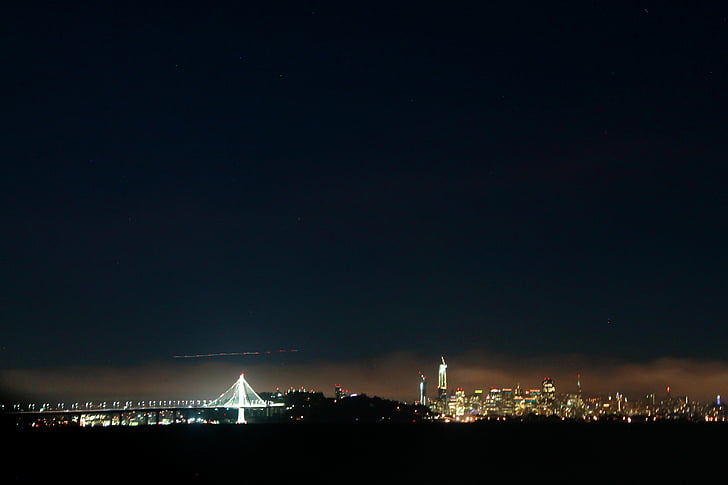 Сан Франциско, залив мост, нощ, САЩ, архитектура, мост, пътуване