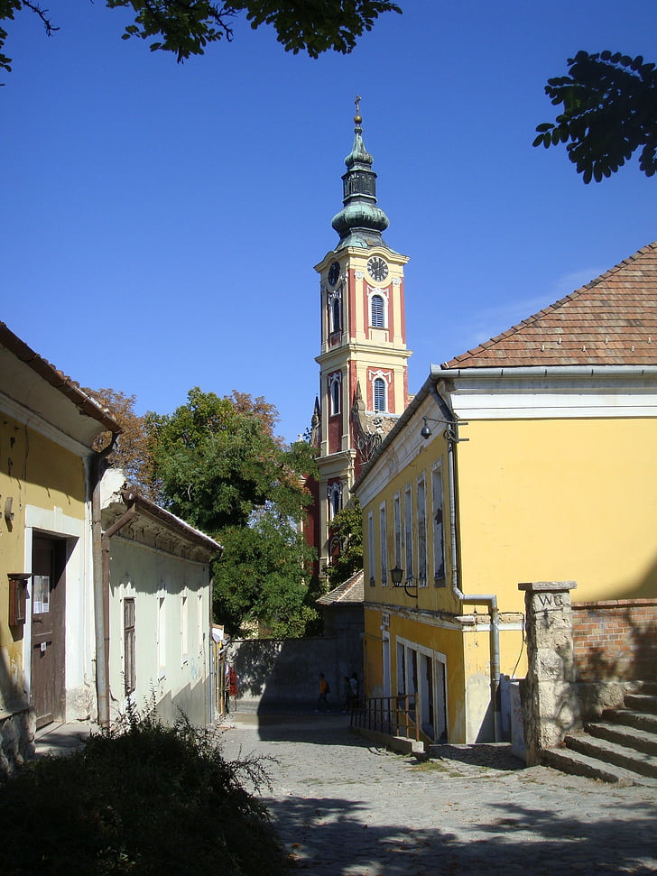 szentendre, belgrade cathedral, steeple, alley, tower, hungary