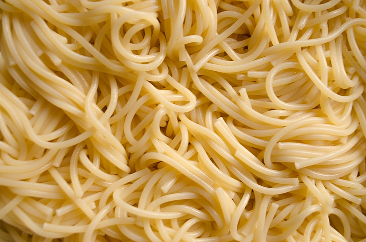 spaghetti, bunke, kogt, pasta, close-up, bunke, italiensk