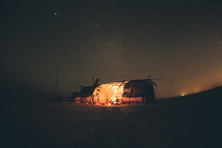 low, light, photography, lighted, tent, sky, star