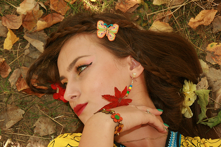 Kız, Sonbahar, yaprakları, portre, bitki örtüsü, Güzellik, baştan çıkarıcı