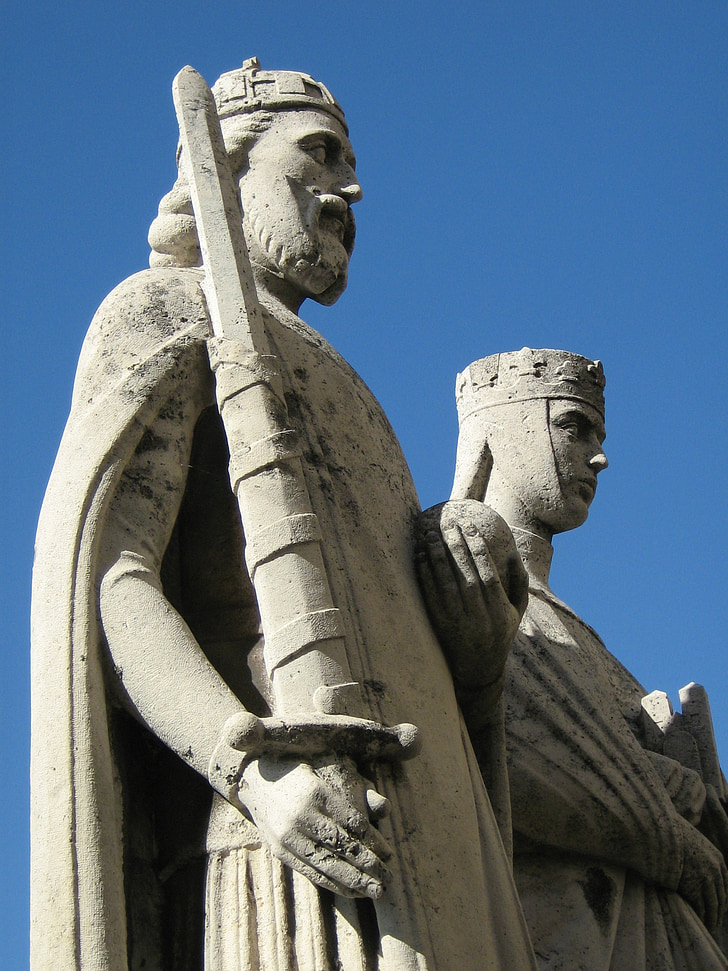 statue de, roi de Stephen, St Etienne, Veszprém, ciel bleu