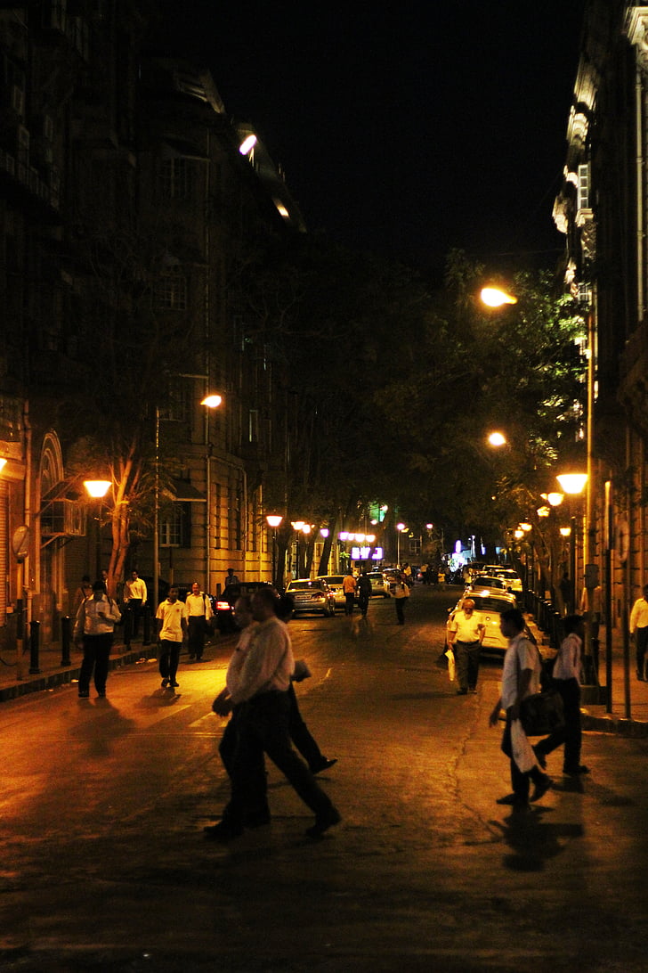 Mumbajus, gatvė, naktį, žmonės, Indija, Miestas, miesto