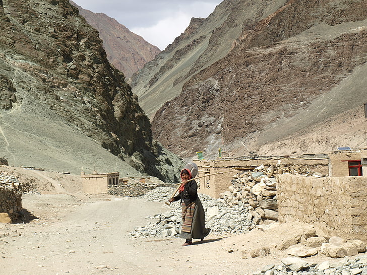 India, donna, Ladakh, montagne, persone, locali
