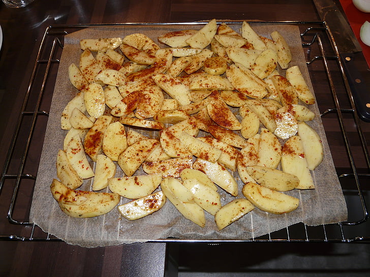 cuñas de la patata, comer, alimentos, patatas, corte, horno, Cueza al horno