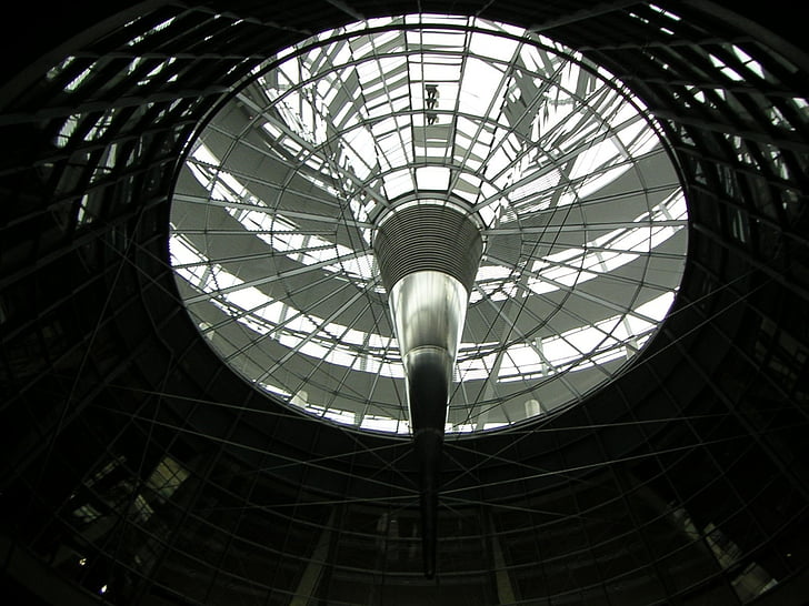 Dôme de tags Empire, Colonne lumineuse, dôme en verre, Berlin, architecture, à l’intérieur, fenêtre de