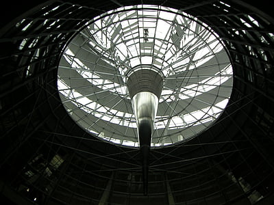 empire tags dome, light column, glass dome, berlin, architecture, indoors, window