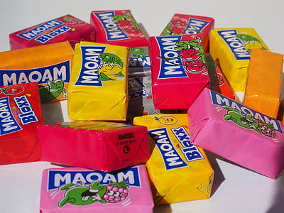 maoam, chewy konfektes, salduma, cukurs, konditorejas izstrādājumi, krāsa, krāsains