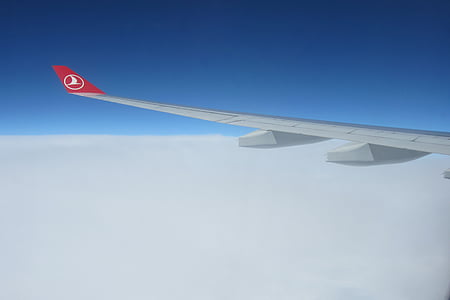 pilvet, ilma-aluksen, pilvien yläpuolella, ilmailun, siipi, turkkilaisen lentoyhtiön, lentää